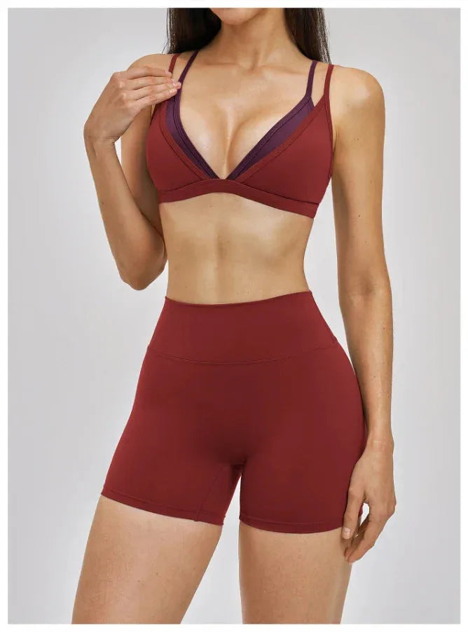 Brassière femme maintien fort dos nageur bonnets fixes séchage rapide — flow — coloris Haricot rouge