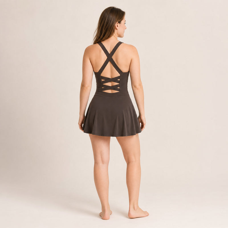 Robe de tennis femme dos croisé avec short intégré - stride