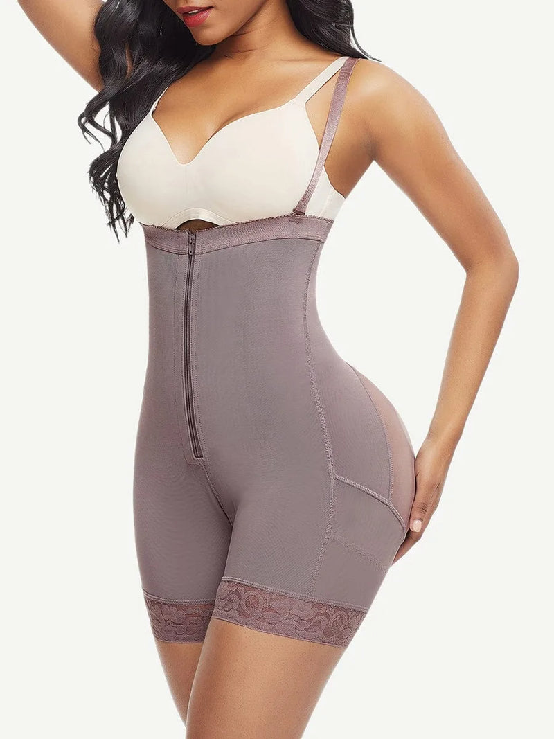 Combinaison gainante femme post-partum bretelles amovibles zip — sculpt