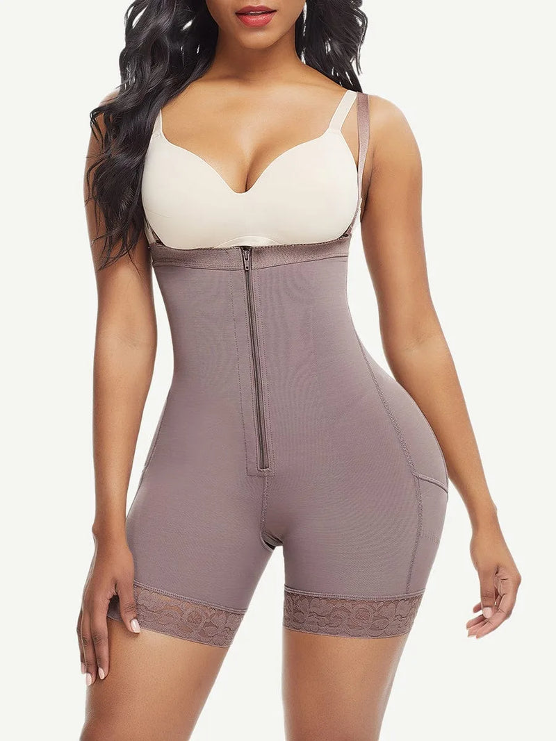 Combinaison gainante femme post-partum bretelles amovibles zip — sculpt