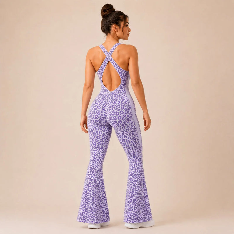 Combinaison sport femme léopard évasée - WILD