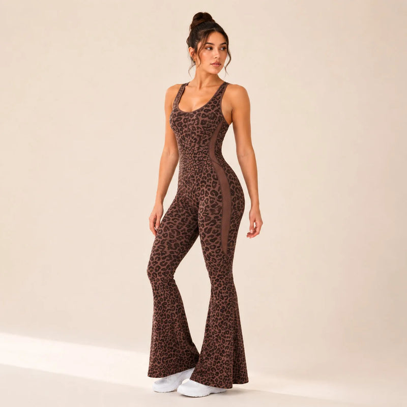 Combinaison sport femme léopard évasée - WILD