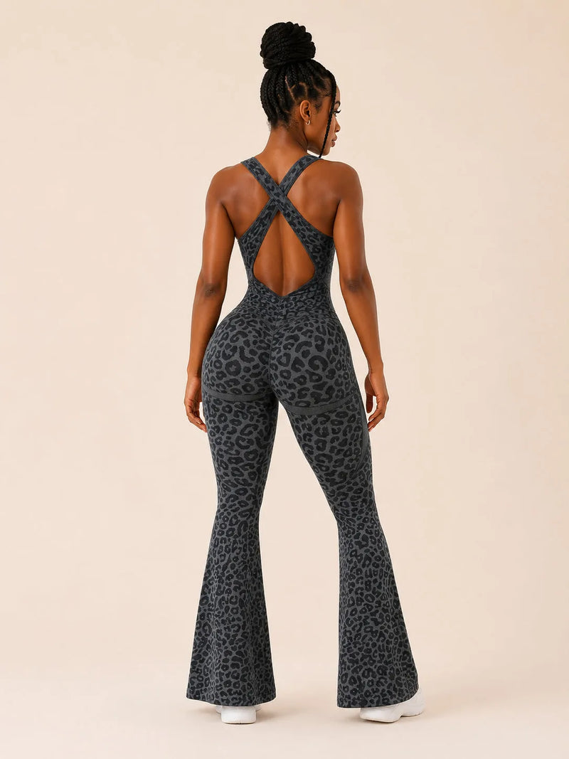 Combinaison sport femme léopard évasée - WILD