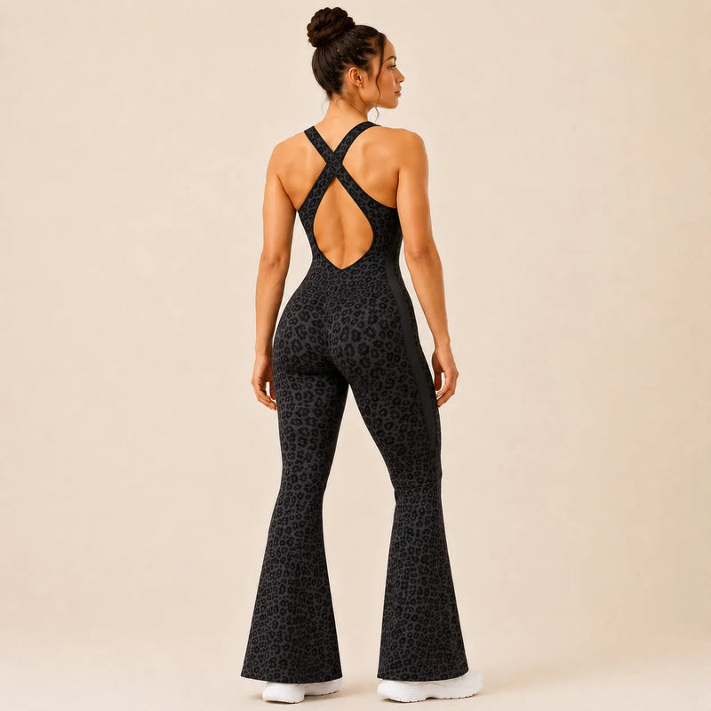 Combinaison sport femme léopard évasée - WILD