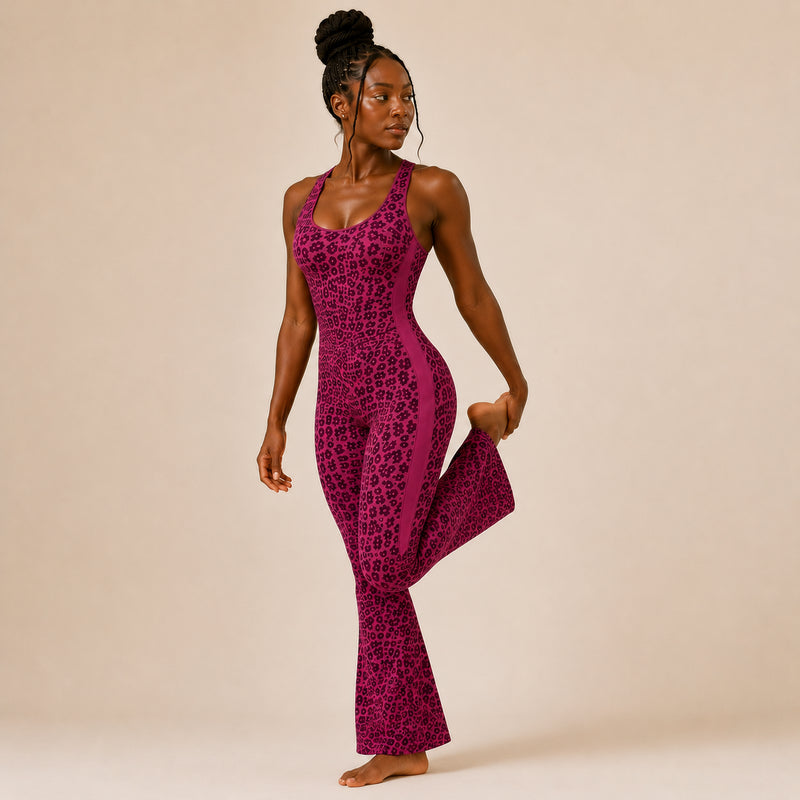 Combinaison sport femme léopard évasée | ORIIVE