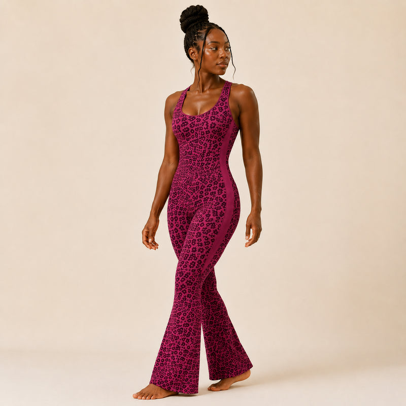 Combinaison sport femme léopard évasée | ORIIVE