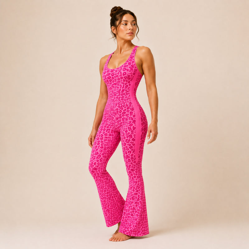 Combinaison sport femme léopard évasée | ORIIVE