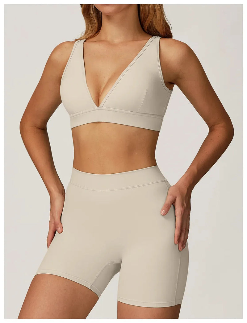 Brassière femme yoga col V séchage rapide seconde peau — flow