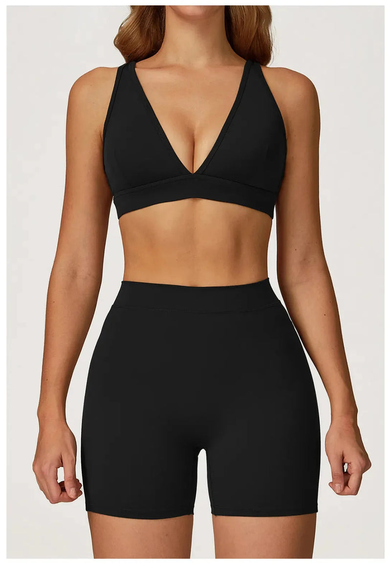 Brassière femme yoga col V séchage rapide seconde peau — flow