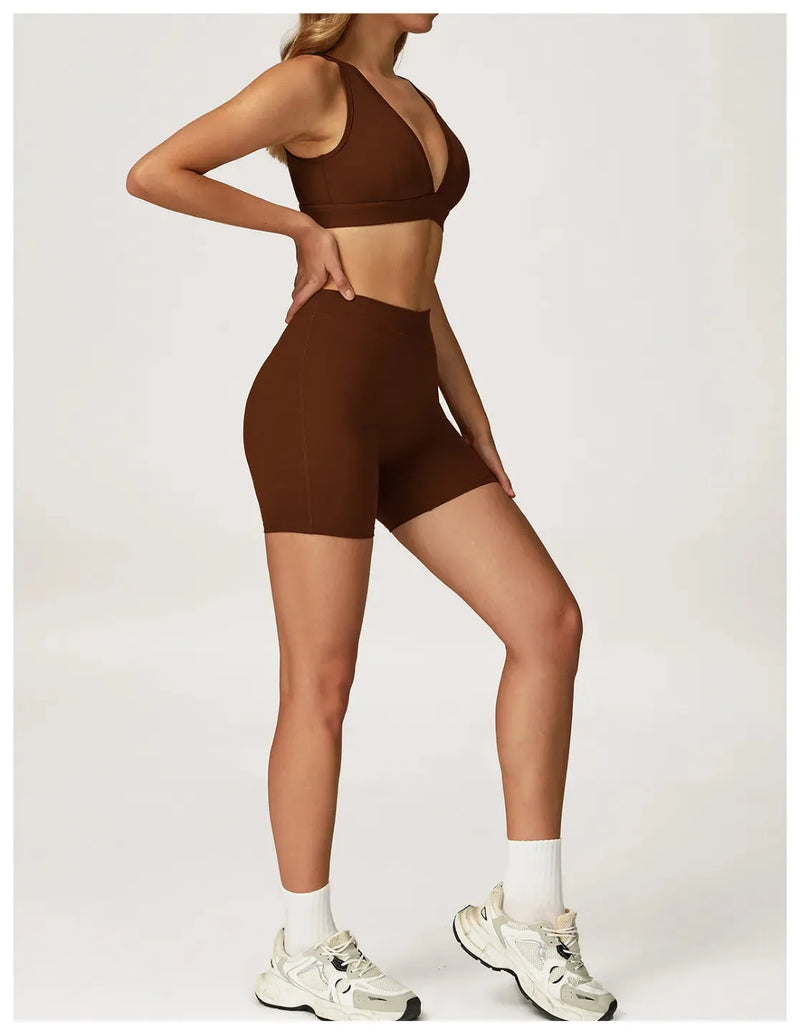 Brassière femme yoga col V séchage rapide seconde peau — flow