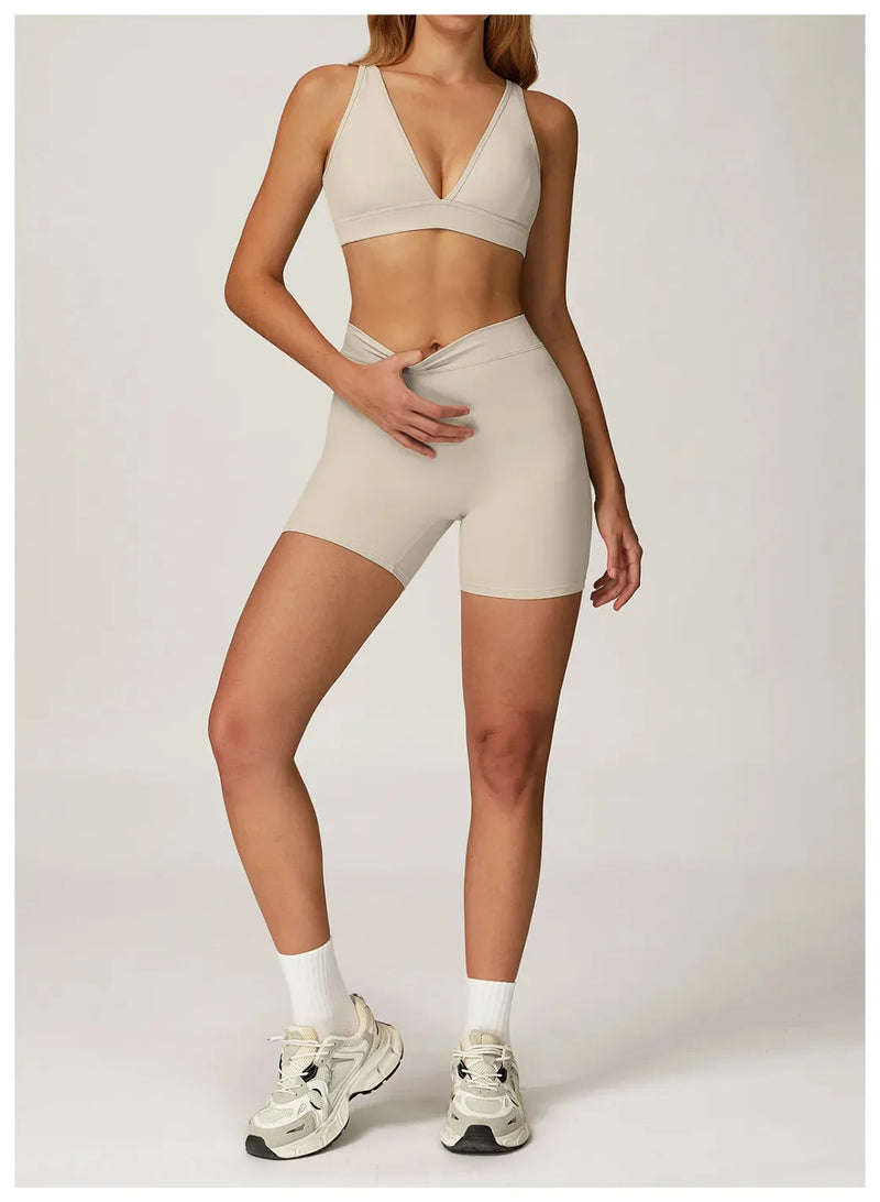 Brassière femme yoga col V séchage rapide seconde peau — flow