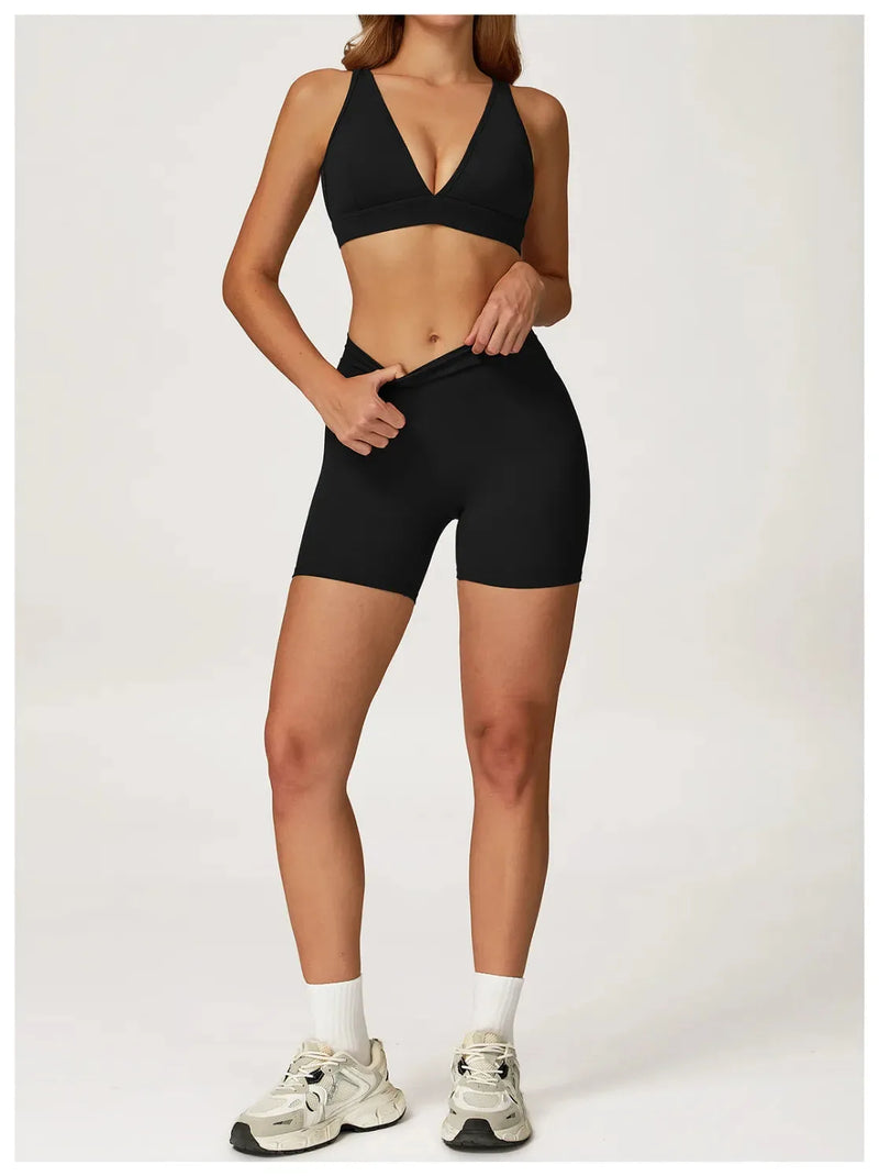 Brassière femme yoga col V séchage rapide seconde peau — flow