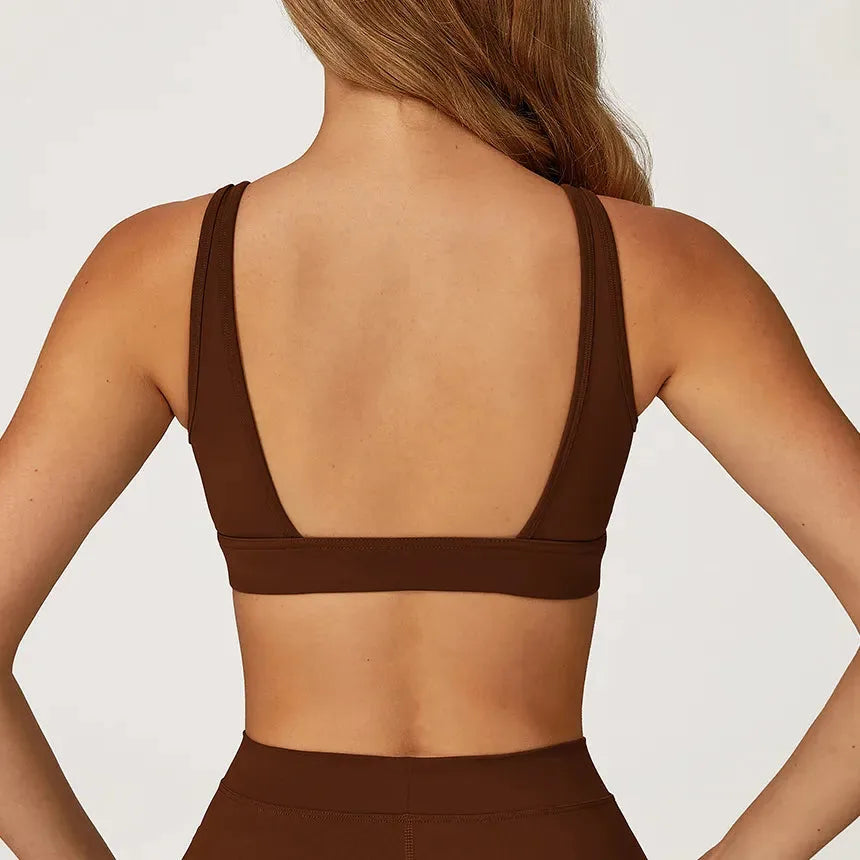 Brassière femme yoga col V séchage rapide seconde peau — flow