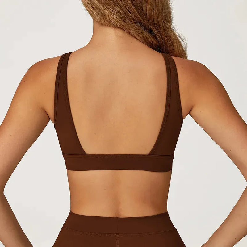 Brassière femme yoga col V séchage rapide seconde peau — flow