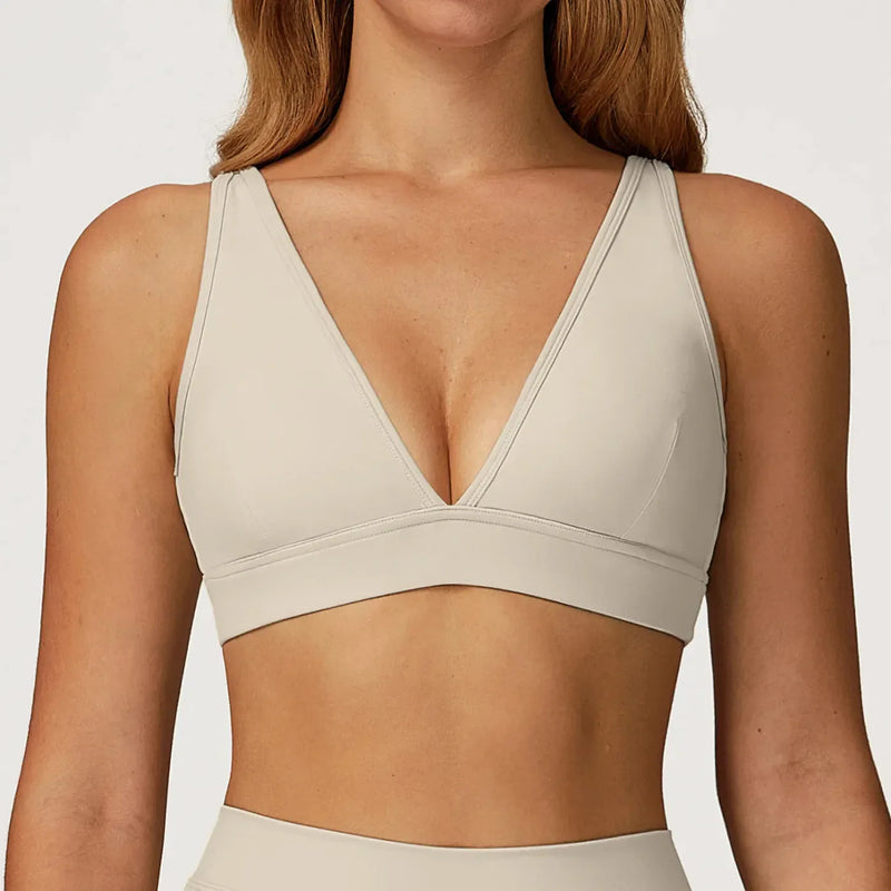 Brassière femme yoga col V séchage rapide seconde peau — flow
