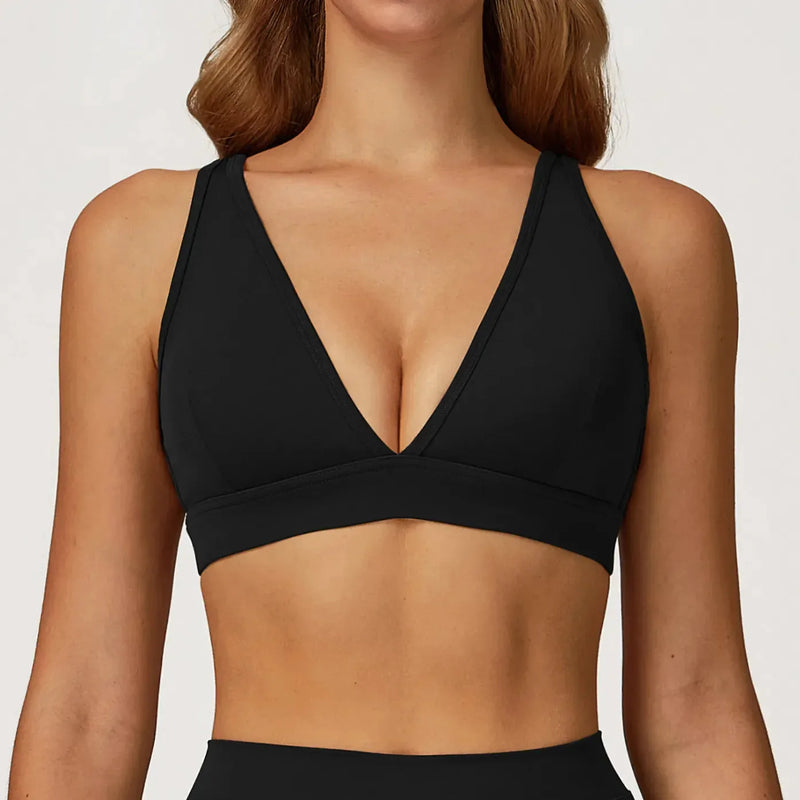 Brassière femme yoga col V séchage rapide seconde peau — flow