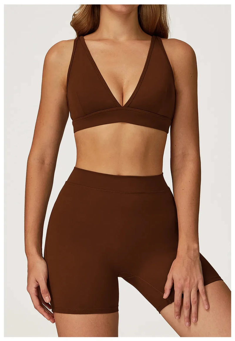 Brassière femme yoga col V séchage rapide seconde peau — flow