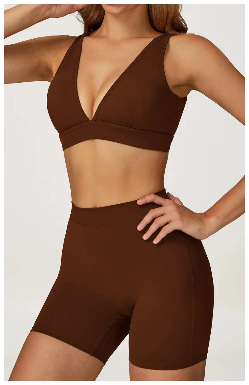 Brassière femme yoga col V séchage rapide seconde peau — flow