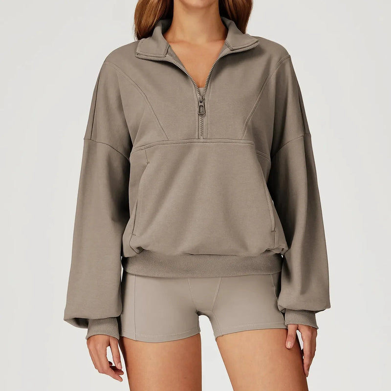 Hoodie femme EASE zippé coton molletonné - vue portée 4