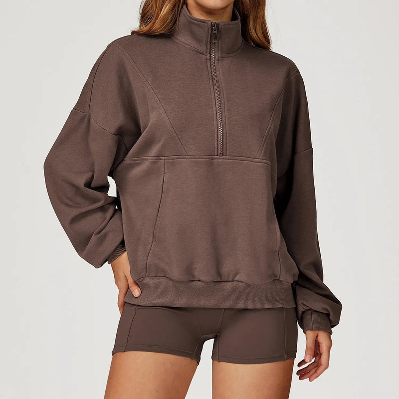 Hoodie femme EASE zippé coton molletonné - vue portée 5
