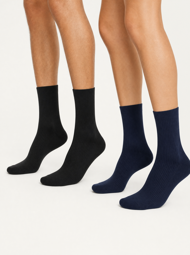 Chaussettes homme coton business - duo noir et marine