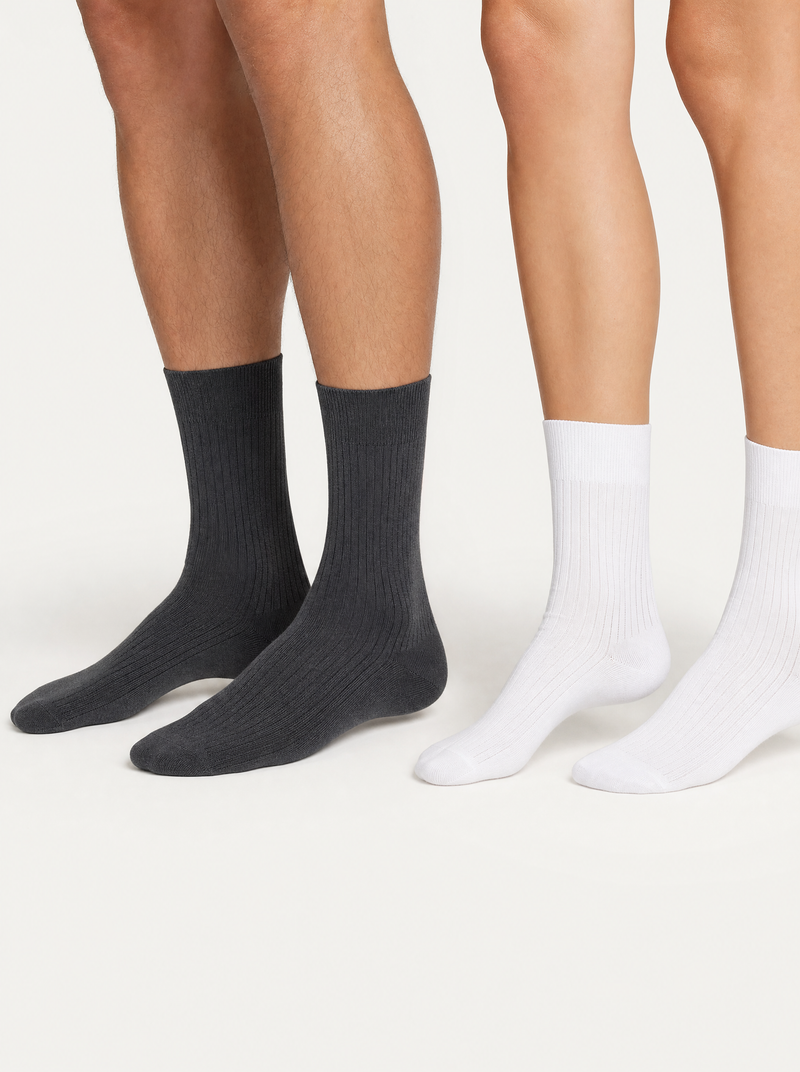 Chaussettes homme coton business - duo gris foncé et blanc