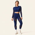 Ensemble yoga femme sans couture crop manches longues et legging push-up résille — CORE