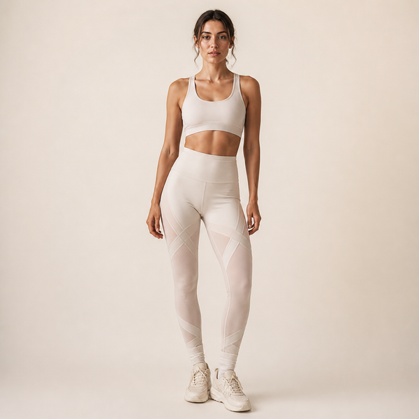 Legging femme sport résille panneaux diagonaux taille haute galbant — CORE