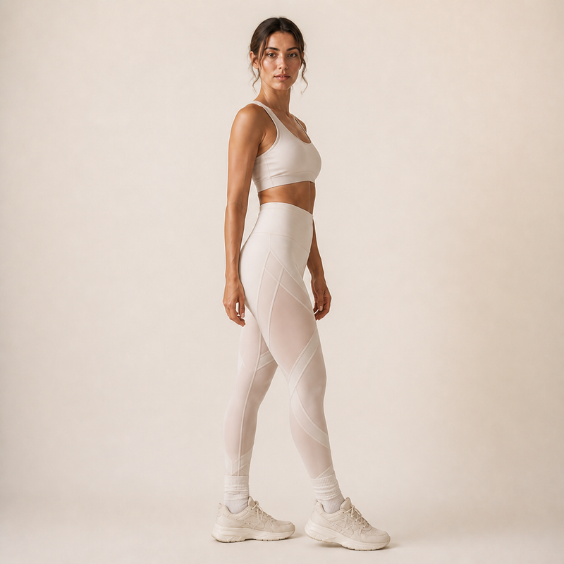 Legging femme CORE crème en résille — vue de profil