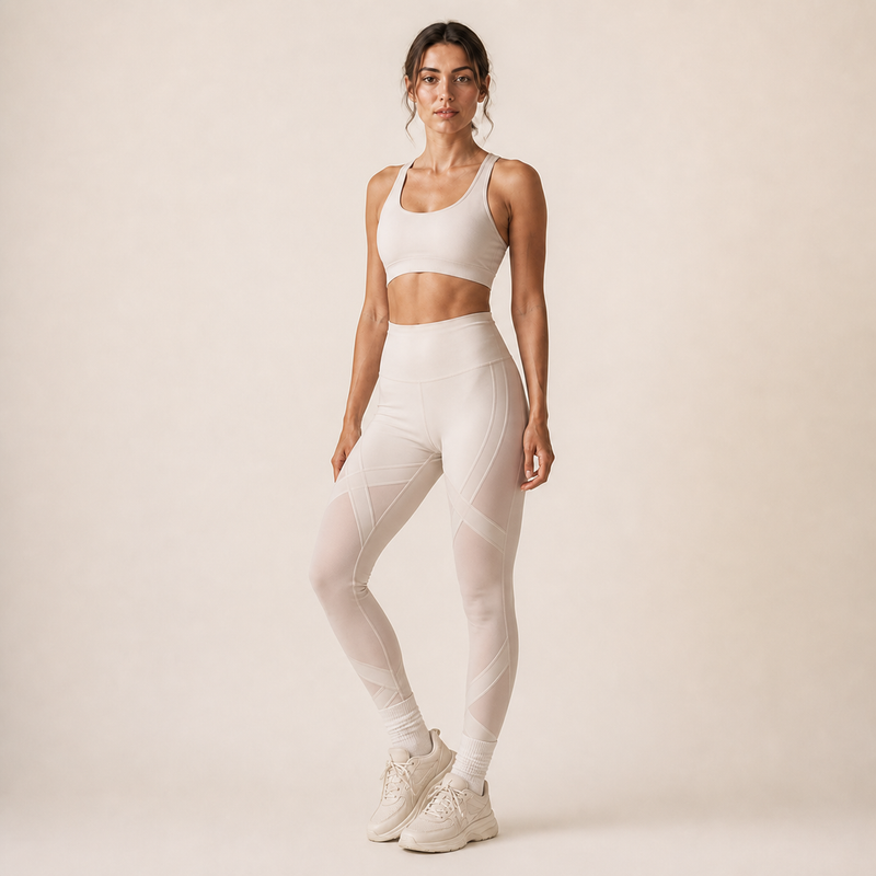 Legging femme CORE crème en résille — vue trois-quarts
