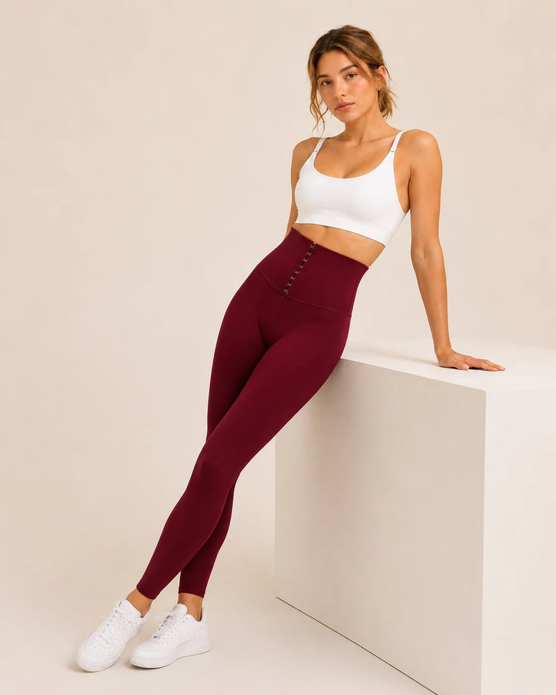 Legging femme taille haute a crochets ORIIVE coloris bordeaux - studio cube