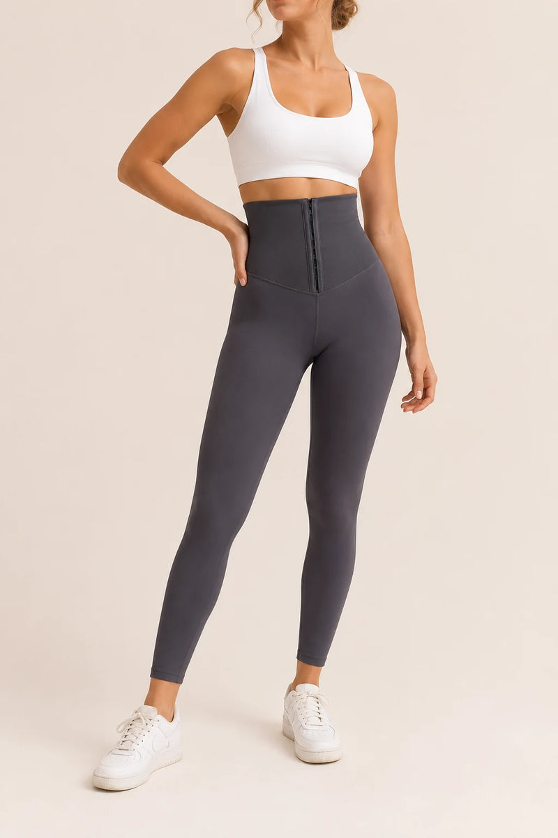 Legging femme taille haute a crochets ORIIVE coloris gris anthracite - face detail taille