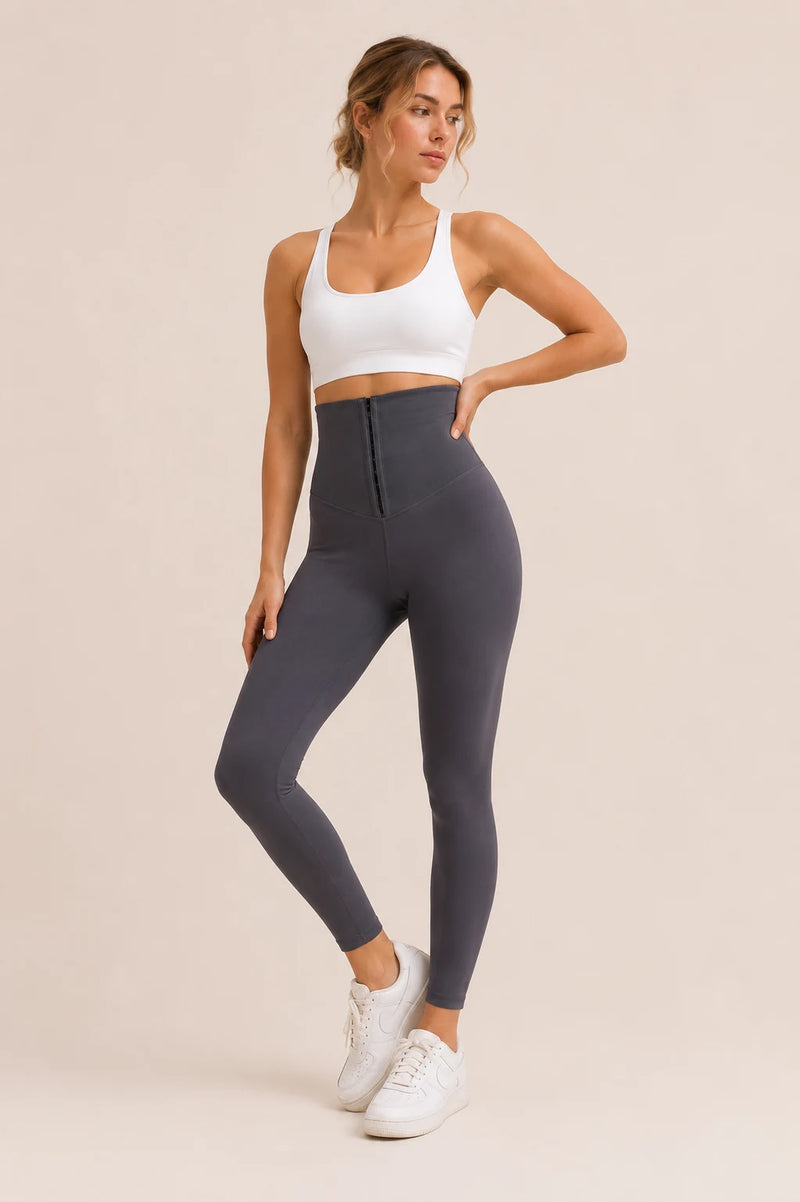Legging femme taille haute a crochets ORIIVE coloris gris anthracite - pose studio