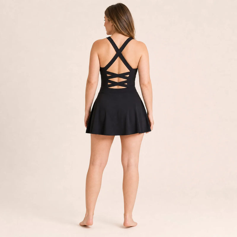 Robe de tennis femme dos croisé avec short intégré - stride