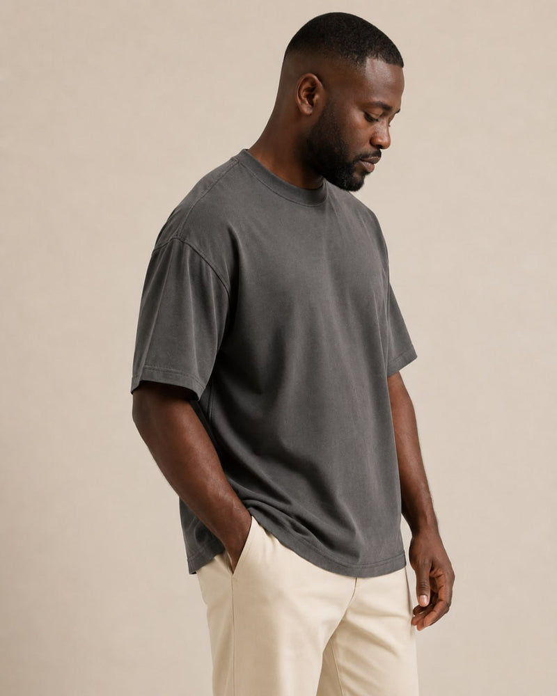 T-shirt homme oversize coton épais col rond — core — coloris Anthracite