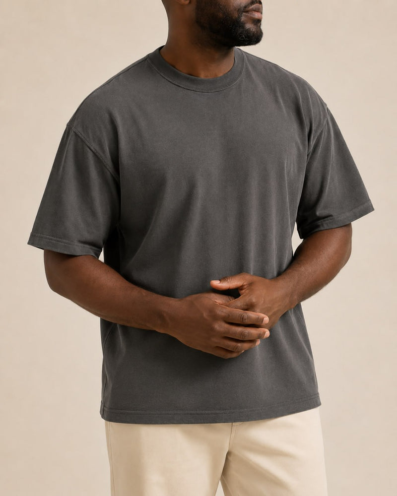 T-shirt homme oversize coton épais col rond — core — coloris Anthracite