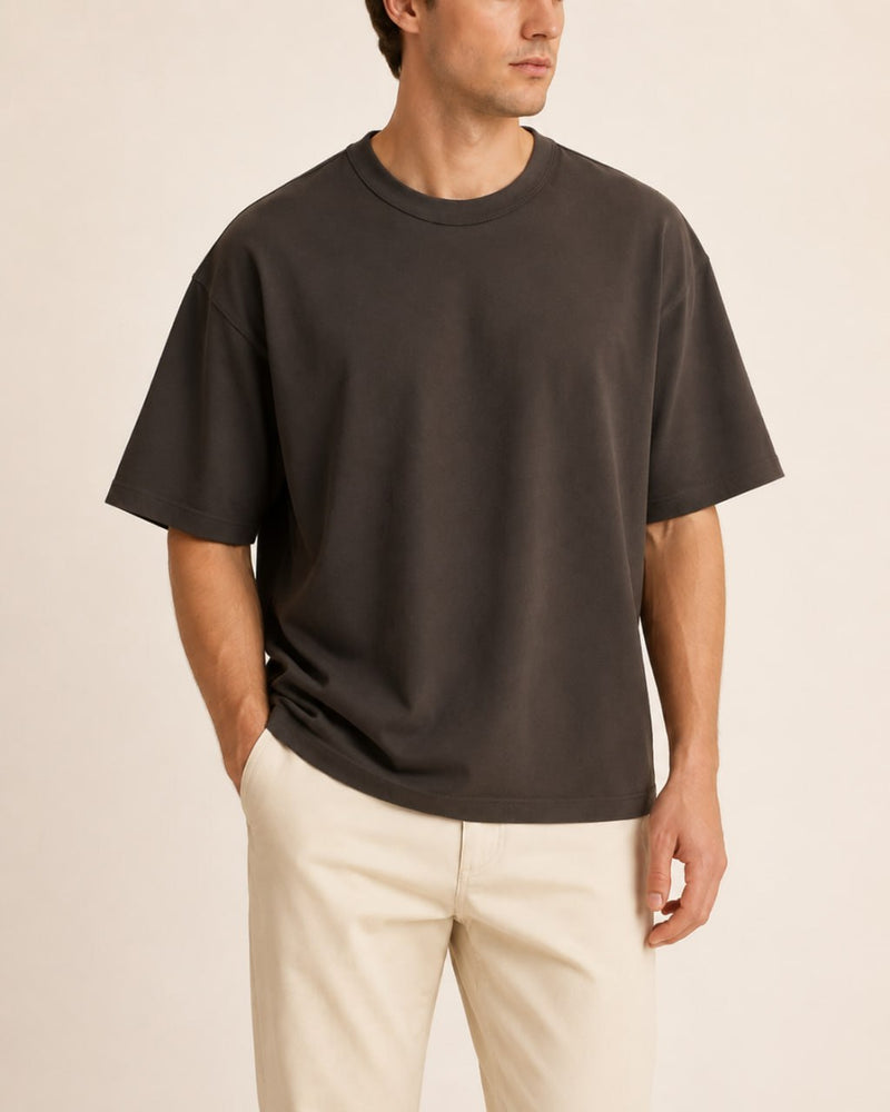 T-shirt homme oversize coton épais col rond — core — coloris Anthracite