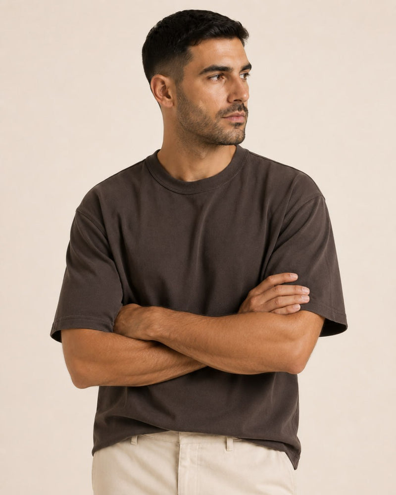 T-shirt homme oversize coton épais col rond — core — coloris Bordeaux