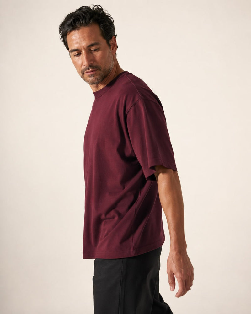 T-shirt homme oversize coton épais col rond — core — coloris Bordeaux