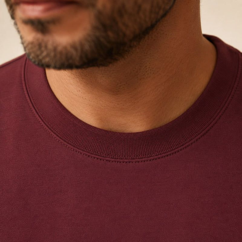T-shirt homme oversize coton épais col rond — core — coloris Bordeaux