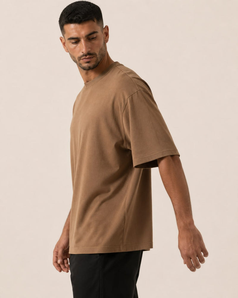 T-shirt homme oversize coton épais col rond — core — coloris Camel