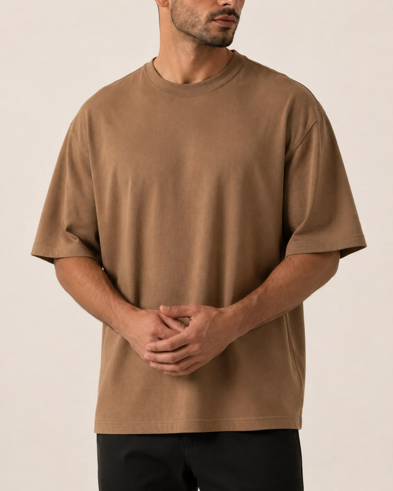 T-shirt homme oversize coton épais col rond — core — coloris Camel