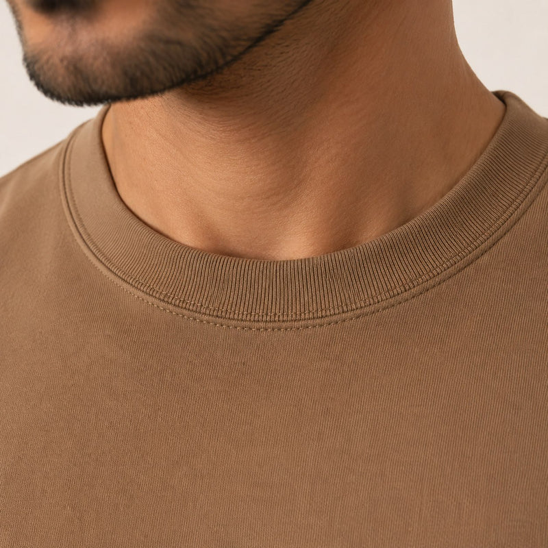 T-shirt homme oversize coton épais col rond — core — coloris Camel