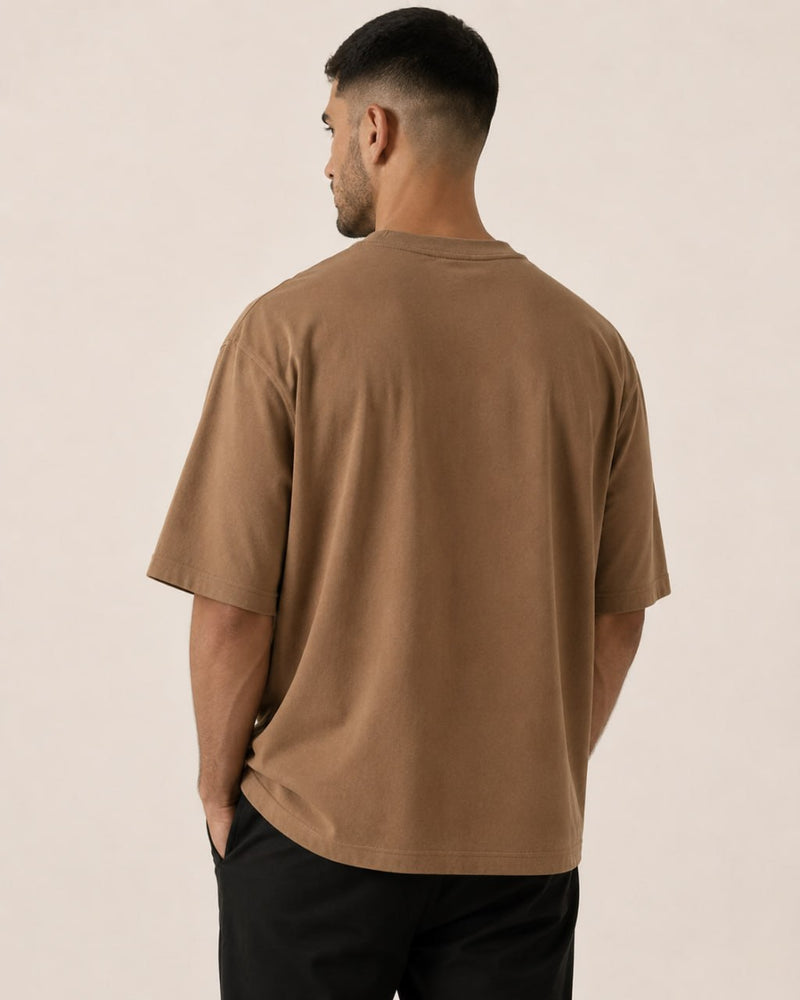 T-shirt homme oversize coton épais col rond — core — coloris Camel