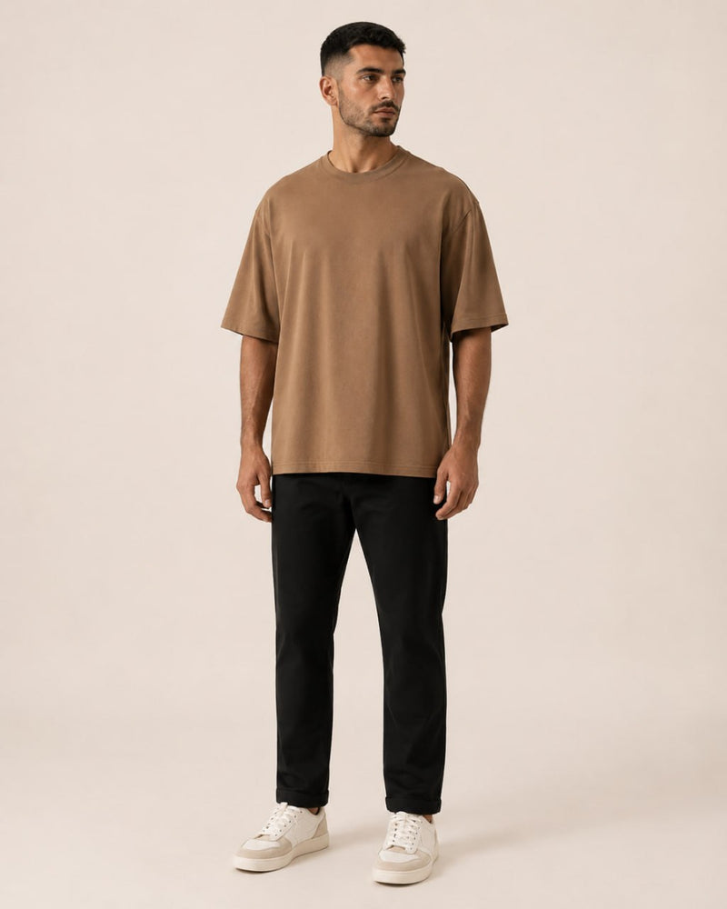 T-shirt homme oversize coton épais col rond — core — coloris Camel