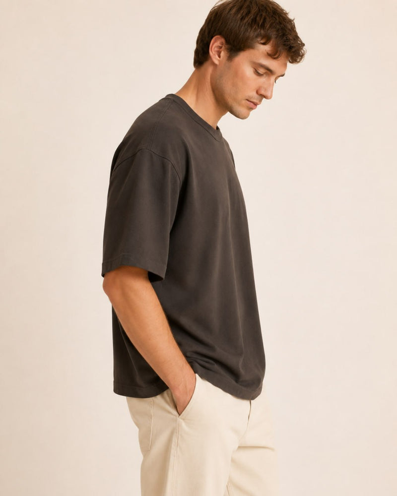 T-shirt homme oversize coton épais col rond — core — coloris Marron