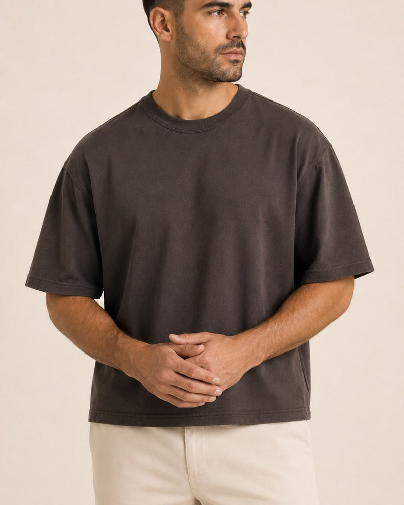 T-shirt homme oversize coton épais col rond — core — coloris Marron