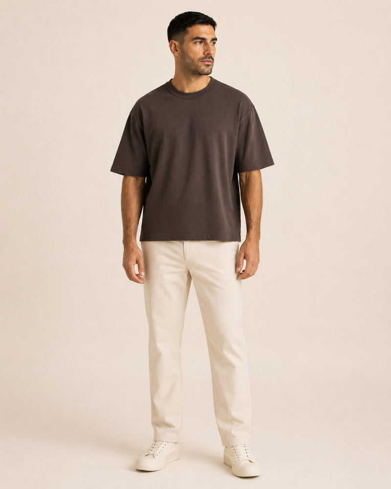 T-shirt homme oversize coton épais col rond — core — coloris Marron