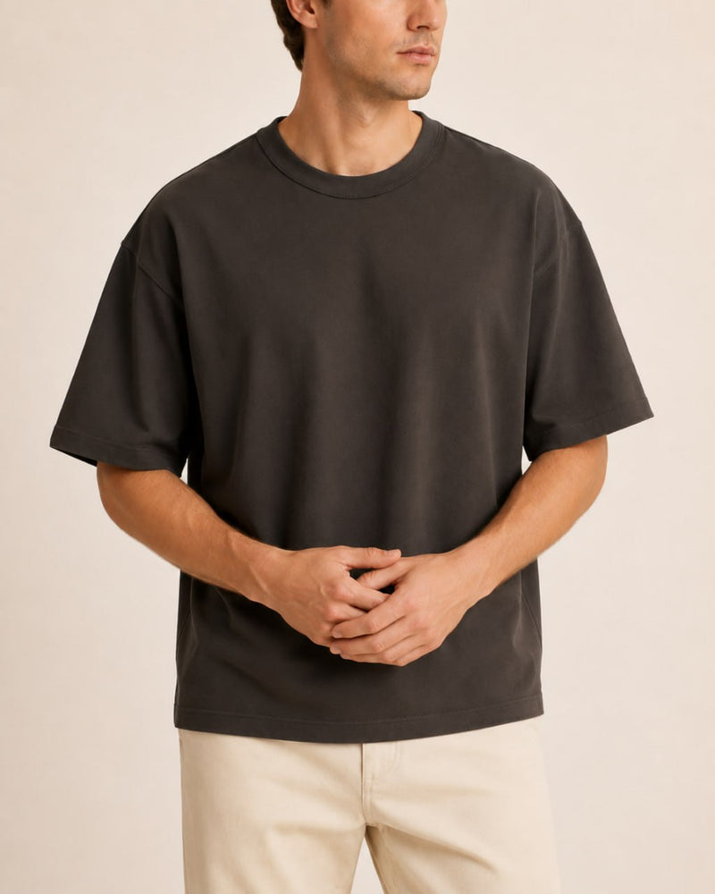 T-shirt homme oversize coton épais col rond — core — coloris Marron