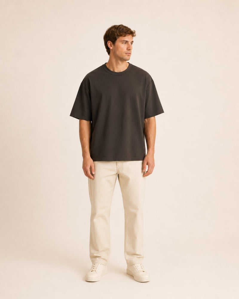 T-shirt homme oversize coton épais col rond — core — coloris Marron